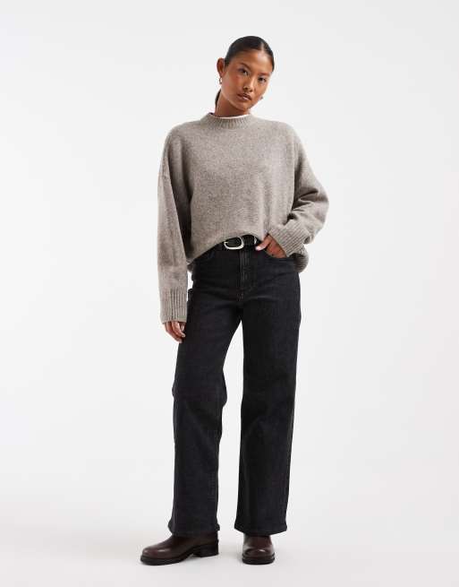 Vero Moda Petite maglione oversize con scollo rotondo in moon rock mélange, 3 di 4