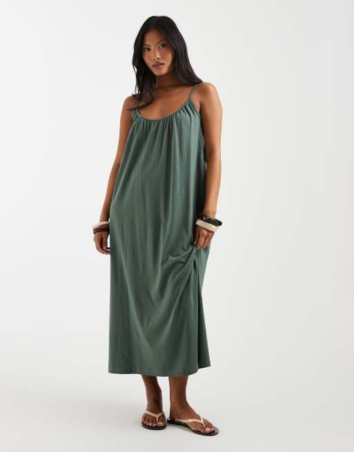 Vero Moda Petite - Makkelijke maxi jurk met camibandjes in kaki , 2 van 4