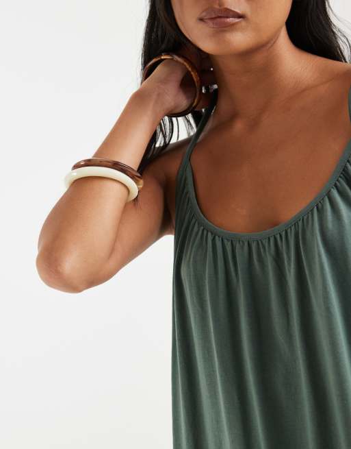 Vero Moda Petite - Makkelijke maxi jurk met camibandjes in kaki , 4 van 4