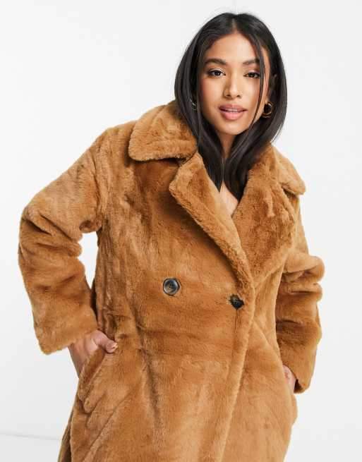Vero Moda Petite – Mantel aus Kunstpelz in Camel, 3 von 4