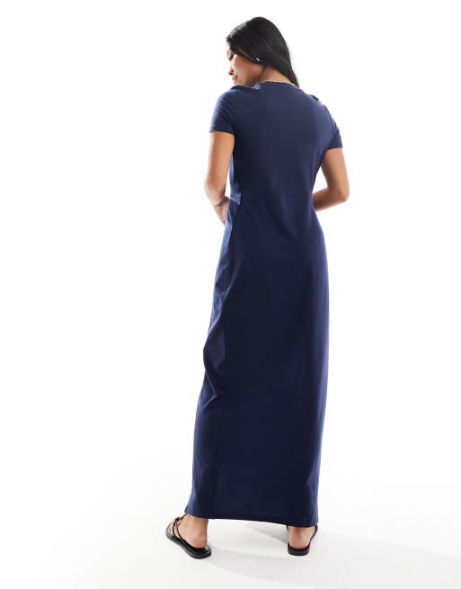Vero Moda Petite – Marinblå maxiklänning i t-shirt-modell med knutar och slits, 2 av 4
