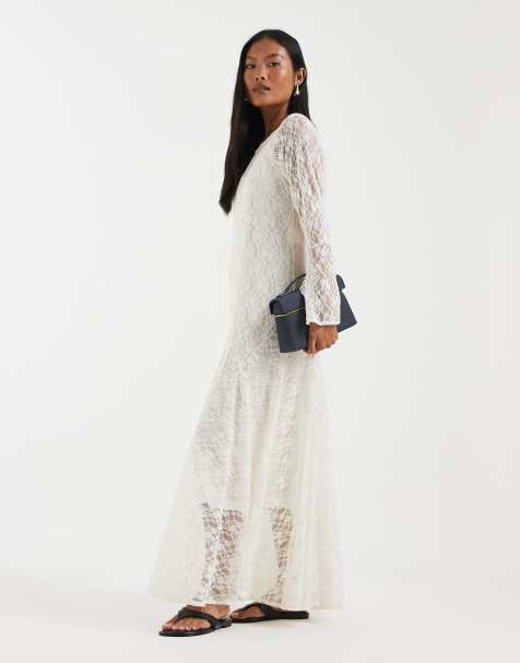 Vero Moda Petite - Maxi boho-jurk van kant met bloemenprint en rok met godetplooien in crème - view 1