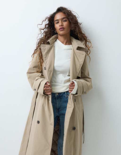 Vero Moda Petite Maxi-Trenchcoat mit Kapuze und Gürtel-Detail in neutral, 2 von 5