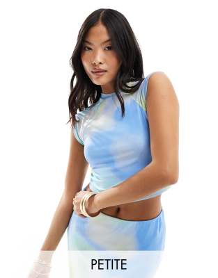 mesh cropped top in pastel ombre print - part of a set-Multi