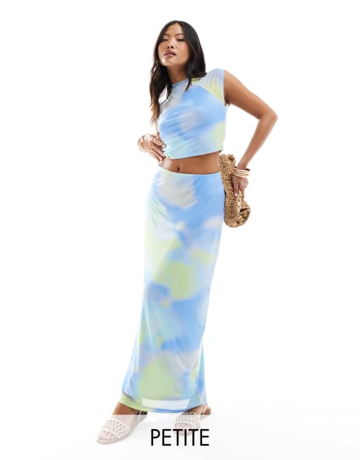 Vero Moda Petite mesh midi skirt in pastel ombre print - part of a set