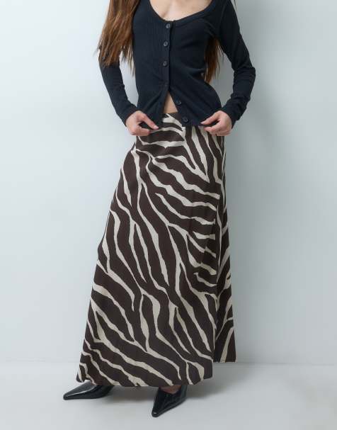 Vero Moda Petite mid rise satin maxi skirt in chocolate zebra print - view 1