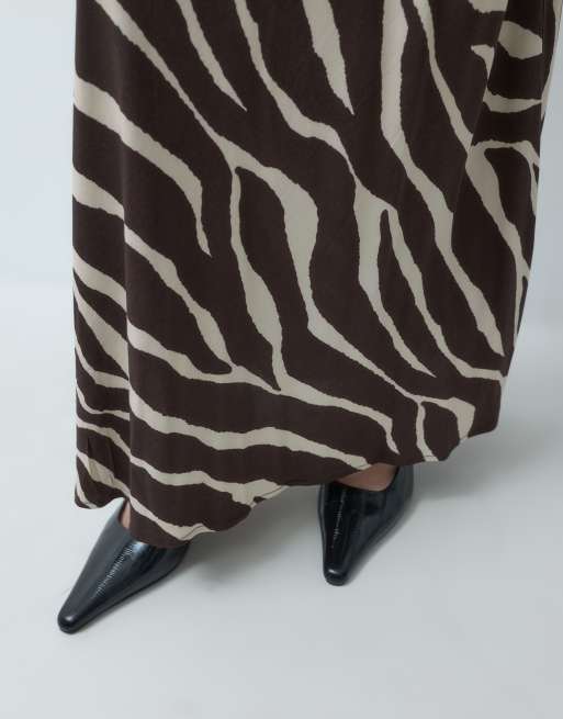 Vero Moda Petite mid rise satin maxi skirt in chocolate zebra print, 4 of 5