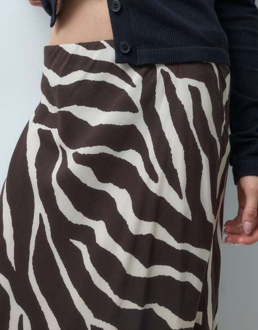 Vero Moda Petite mid rise satin maxi skirt in chocolate zebra print, 5 of 5