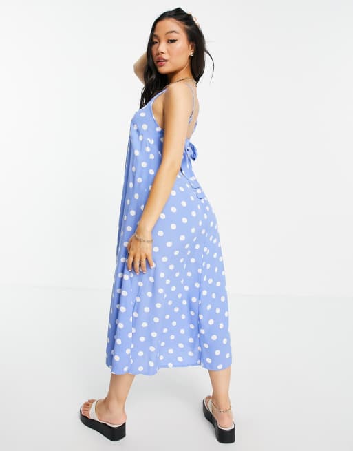 Vero Moda Petite midi cami dress in blue and white polka dot, 4 of 4