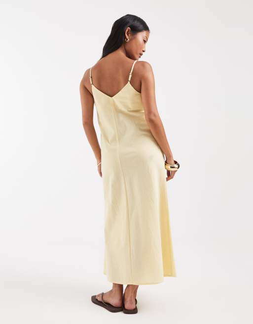 Vero Moda Petite – Midikleid in Bananengelb mit Leinenoptik und Camisole-Trägern, 4 von 4