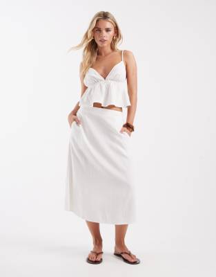 Vero Moda Petite - Midirock in Weiß mit Leinenanteil, Kombiteil