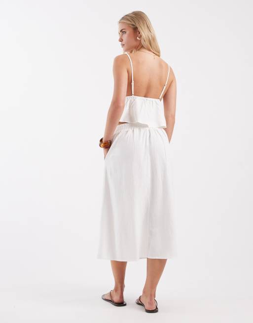Vero Moda Petite – Midirock in Weiß mit Leinenanteil, Kombiteil, 2 von 5