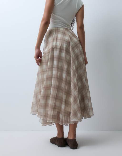 Vero Moda Petite Midirock mit hohem Bund und asymmetrischem Saum in neutral kariert, 5 von 5