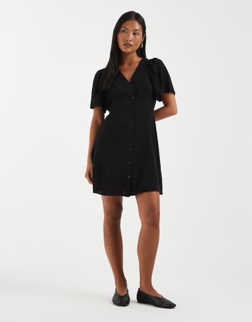 Vero Moda Petite - Mini skaterjurk met knoopsluiting in zwart, 2 van 4