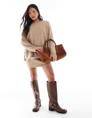 Vero Moda Petite - Mini-Strickrock in Camel mit Zopfmuster, Kombiteil-Neutral