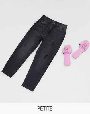 Vero Moda Petite mom jeans with high waist in black - ASOS Price Checker