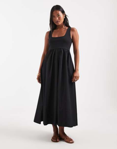 Vero Moda Petite - Mouwloze midi jurk met geweven rok in zwart - view 1