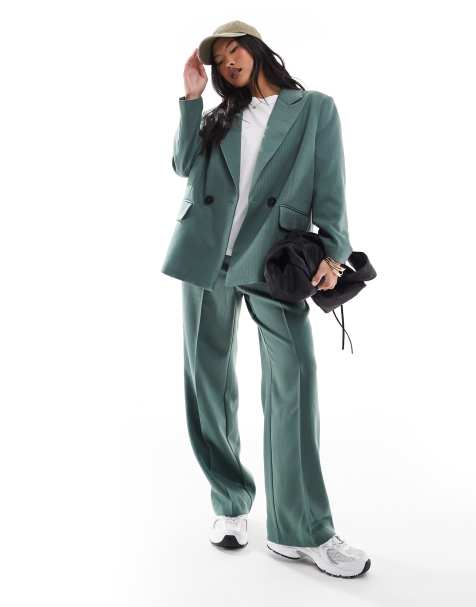 Vero Moda Petite - Mørk skovgrøn skræddersyet blazer med sildebensmønster - Del af sæt - view 1