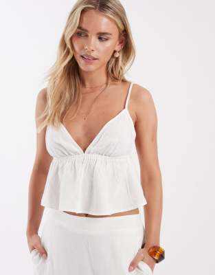 Vero Moda Petite - Oberteil in Weiß mit Leinenanteil und Camisole-Trägern, Kombiteil