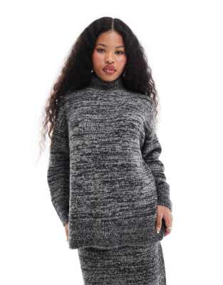Thumbnail - Vero Moda Petite - Oversize-Rollkragenpullover in meliertem Schwarz-Weiß, Kombiteil