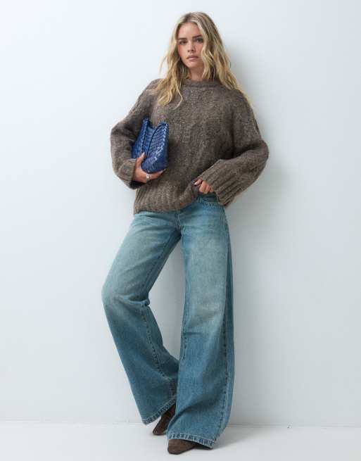 Vero Moda Petite oversized chunky cable knit jumper in cocoa brown melange, 3 of 5