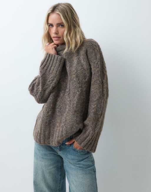 Vero Moda Petite oversized chunky cable knit jumper in cocoa brown melange, 5 of 5