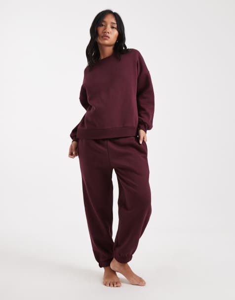 Vero Moda Petite - Oversized joggingbroek met aansluitende boorden in bordeauxrood, deel van co-ord set - view 1