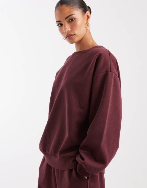 Vero Moda Petite oversized løstsiddende sweatshirt-sæt i burgundy - view 1