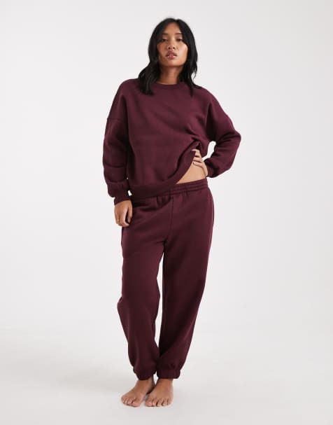 Vero Moda Petite oversized sweatshirt and jogger co-ord in burgundy - view 1