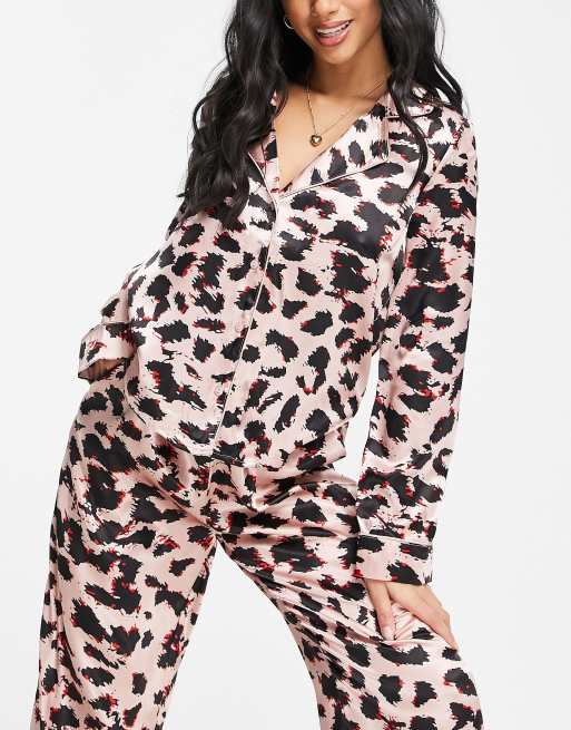 Vero Moda Petite pajamas shirt and pant set in pink animal print