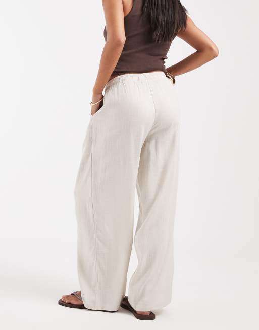 Vero Moda Petite - Pantalon large aspect lin avec cordon de serrage à la taille - Taupe, 5 de 5