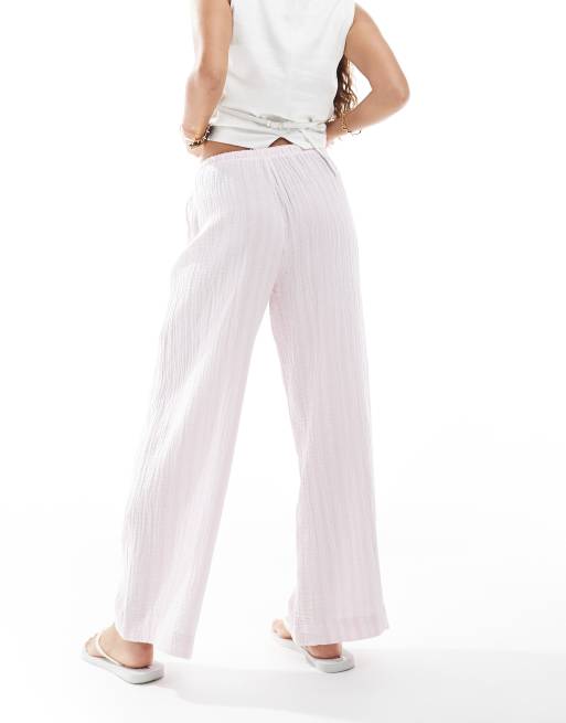 Vero Moda Petite - Pantaloni a fondo ampio in cotone rosa pallido a righe , 5 di 5