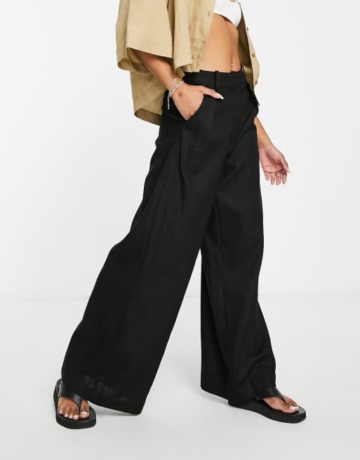 Vero Moda Petite - Pantaloni a fondo ampio in lino neri, 4 di 4