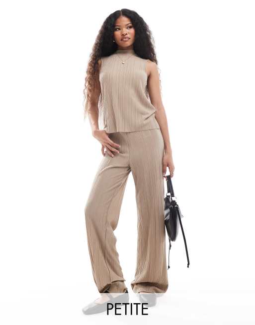 Vero Moda Petite - Pantaloni plissé color pietra in coordinato
