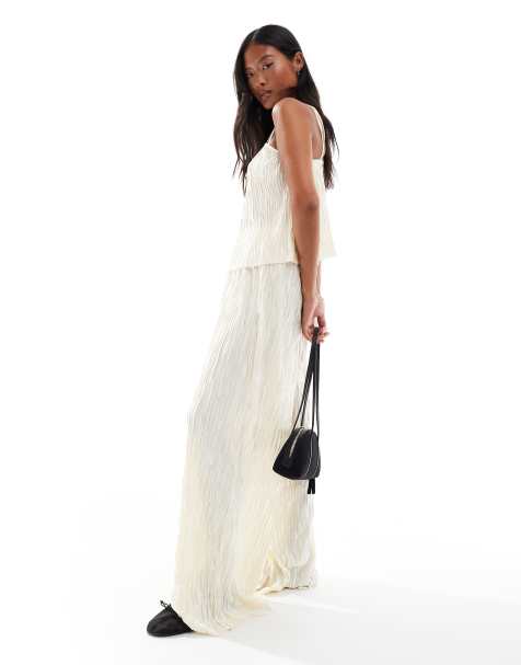 Vero Moda Petite - Pantaloni plissé testurizzati crema betulla a fondo ampio in coordinato - view 1