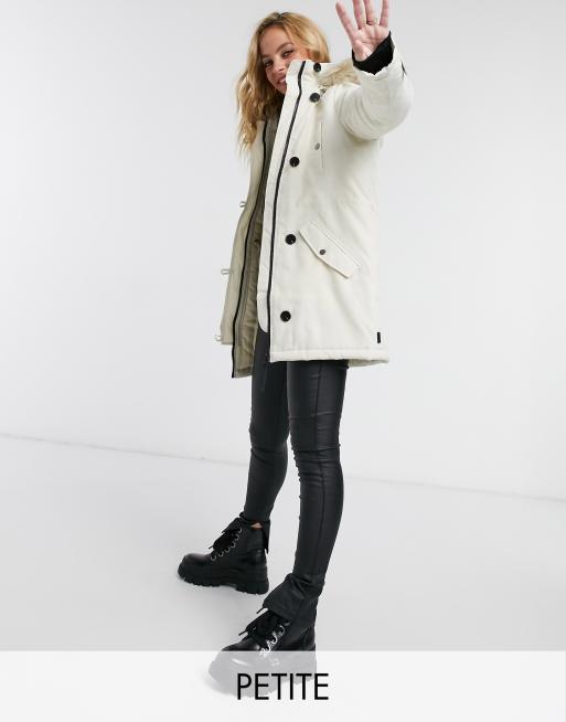 Vero Moda Petite - Parka met capuchon van imitatiebont in crème