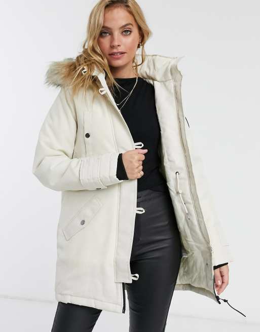 Cream faux fur lining parka coat