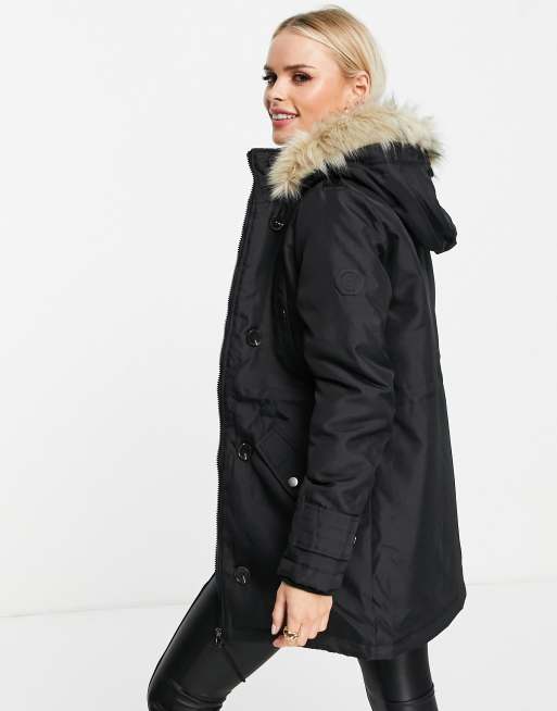 Vero Petite parka faux lined hood in black | ASOS