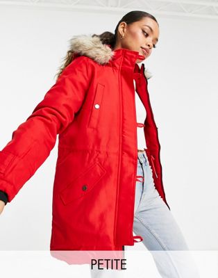Vero Moda Petite parka with faux fur lined hood in red - ASOS Price Checker