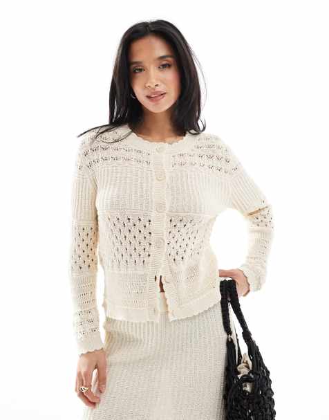Vero Moda Petite patched crochet cardigan co-ord in cream