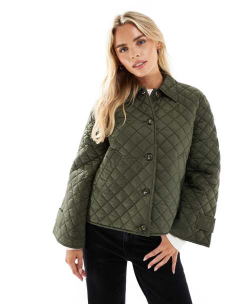 Vero Moda Petite button down quilted jacket in deep khaki