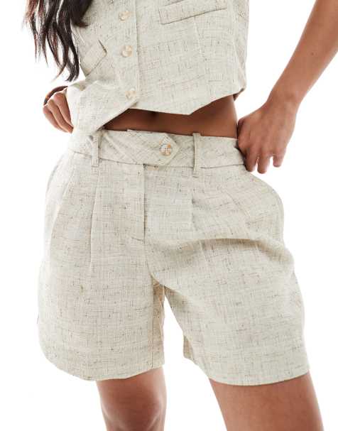 Vero Moda Petite pleat front tailored shorts co-ord in oatmeal