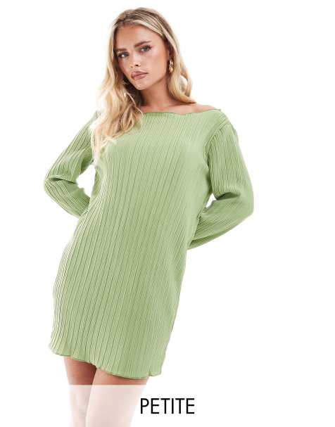 Vero Moda Petite - Plissé mini jurk met uitlopende mouwen in middengroen - view 1