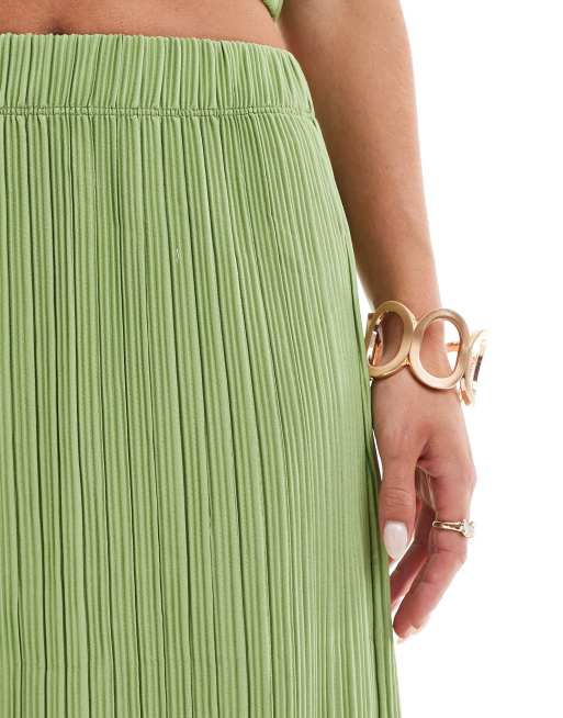 Pleated Midi Skirt Green Pleated Skirt Seed GOELIA A Line Midi