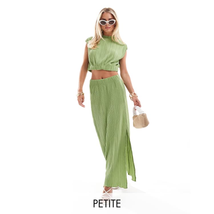 Vero Moda Petite plisse split maxi skirt in mid green part of a set ASOS