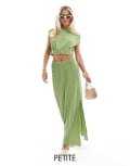 [Vero Moda Petite] Vero Moda Petite plisse split maxi skirt in mid green (part of a set) XXL MED GREEN