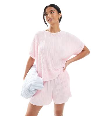 Vero Moda Petite Vero Moda Petite plisse t-shirt co-ord in pink