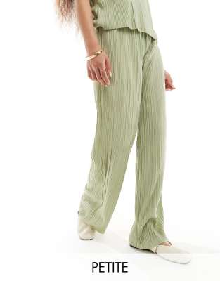 Vero Moda Petite Plisse Wide Leg Pants In Pistachio - Part Of A Set-green