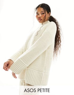 Vero Moda Petite premium oversized longline jumper with seam detail in cream