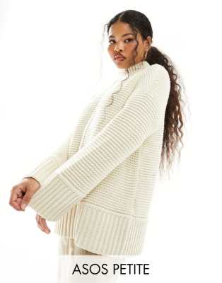 premium oversized longline sweater with seam detail in cream-White